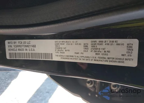 2022 Ram 1500 Big Horn 4X2 5'7 Box from USA, damaged, VIN 1C6RREFT0NN211468